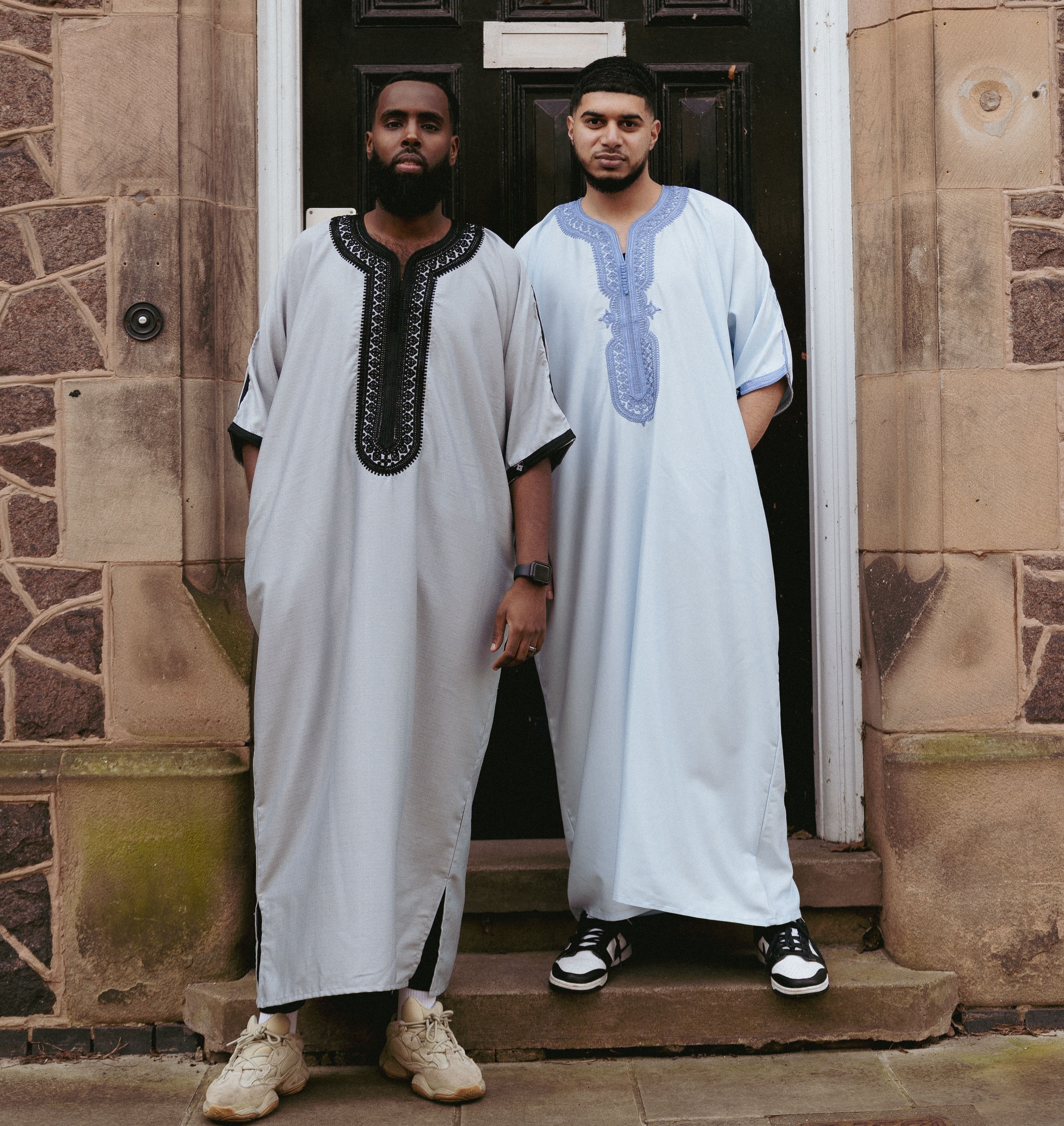 white and black moroccan thobe
