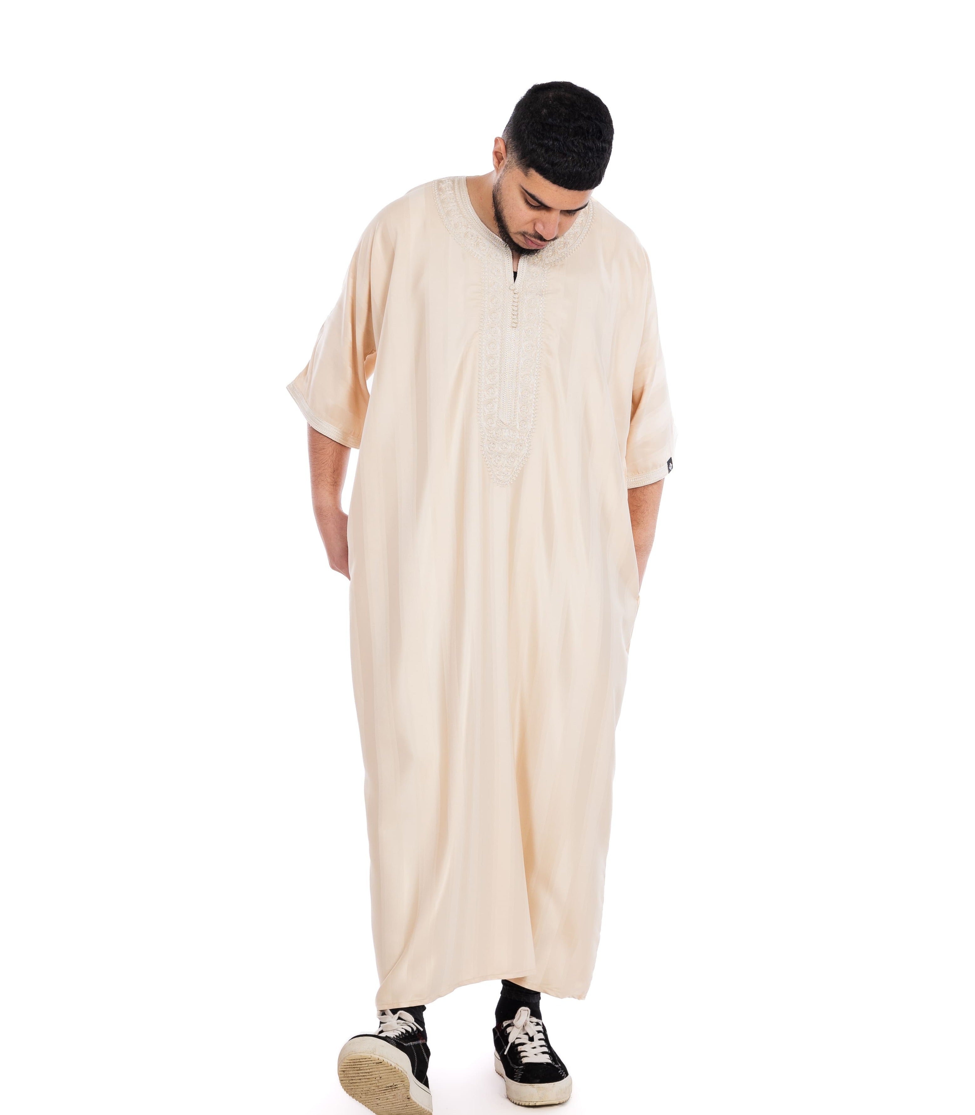 Beige Shiny Jawhara moroccan Thobe