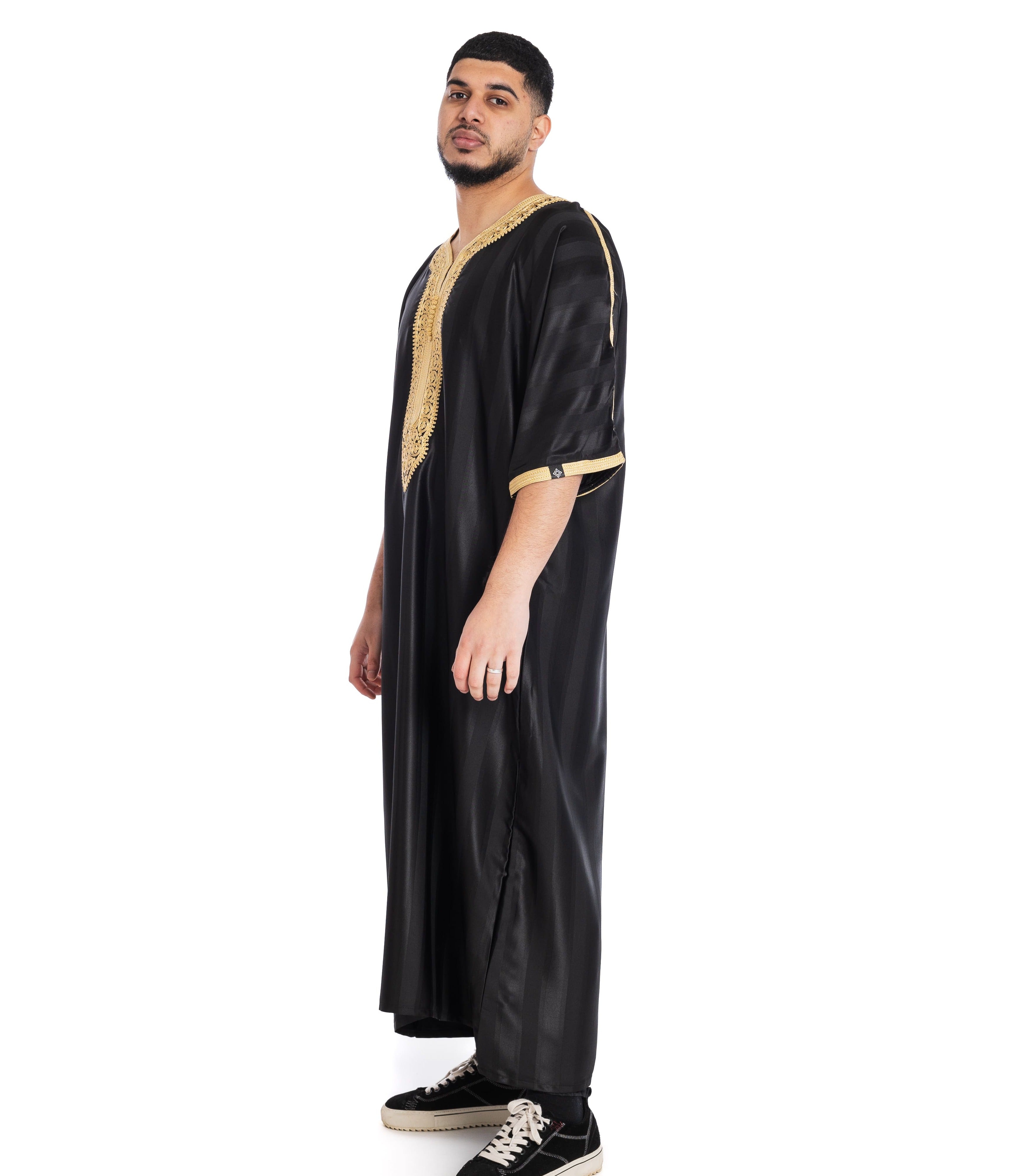 Black and Gold Shiny Jawhara moroccan Thobe Collection - newarabia Apparel &amp; Accessories