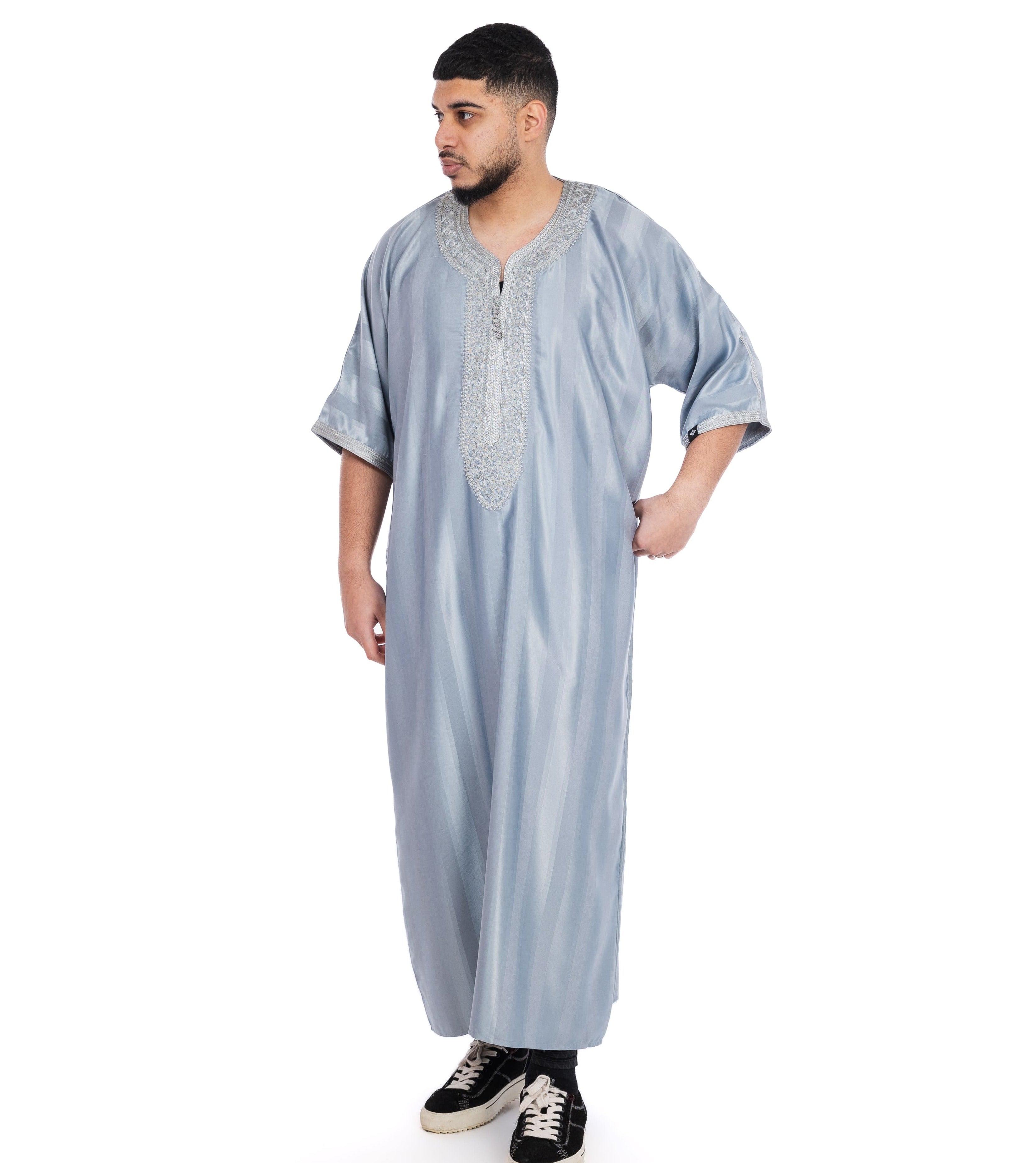 Pebble Grey Shiny Jawhara moroccan Thobe Collection - newarabia Apparel & Accessories