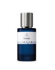 Perfume bottle labeled 'Serenity' with a silver cap on a white background