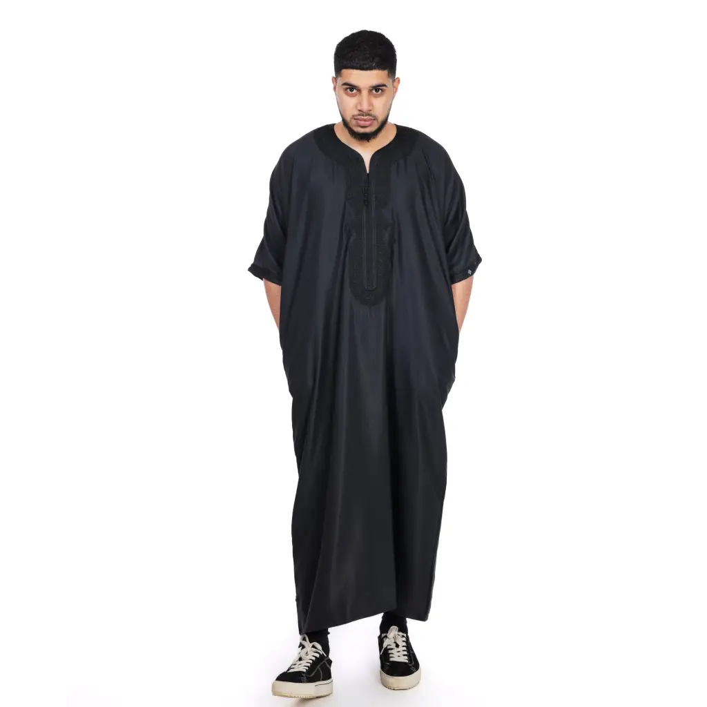 Cotton Short Sleeve thobe - Black / 52 - Apparel &