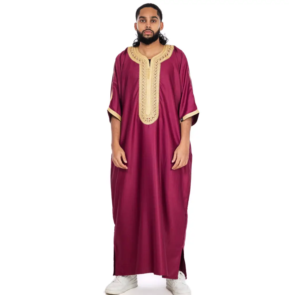 Essential Moroccan Thobe - Maroon and Gold / 52 - Apparel &