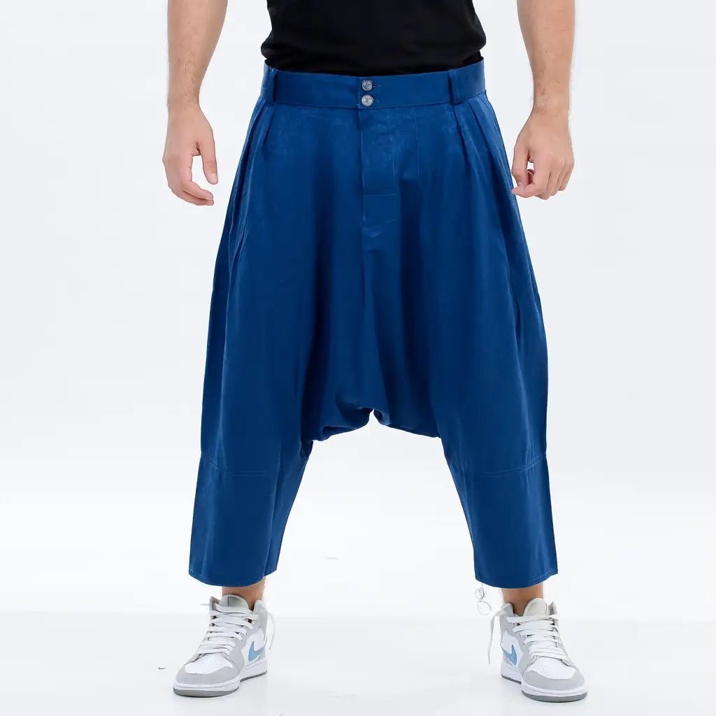 Navy Moroccan Men's Loose Fit Saroual Trousers - newarabia
