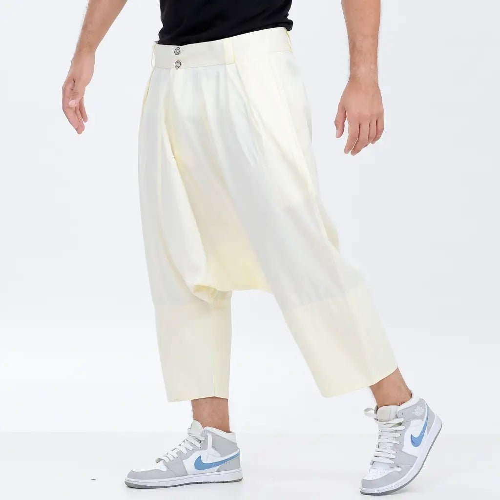 Off-White Moroccan Men&#39;s Loose Fit Saroual Trousers - newarabia