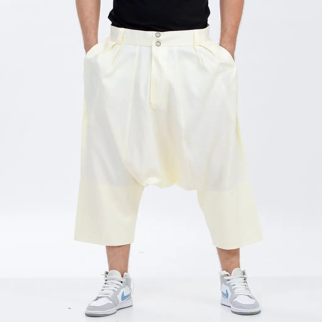Off-White Moroccan Men&#39;s Loose Fit Saroual Trousers