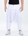 White Moroccan Men's Loose Fit Saroual Trousers - newarabia