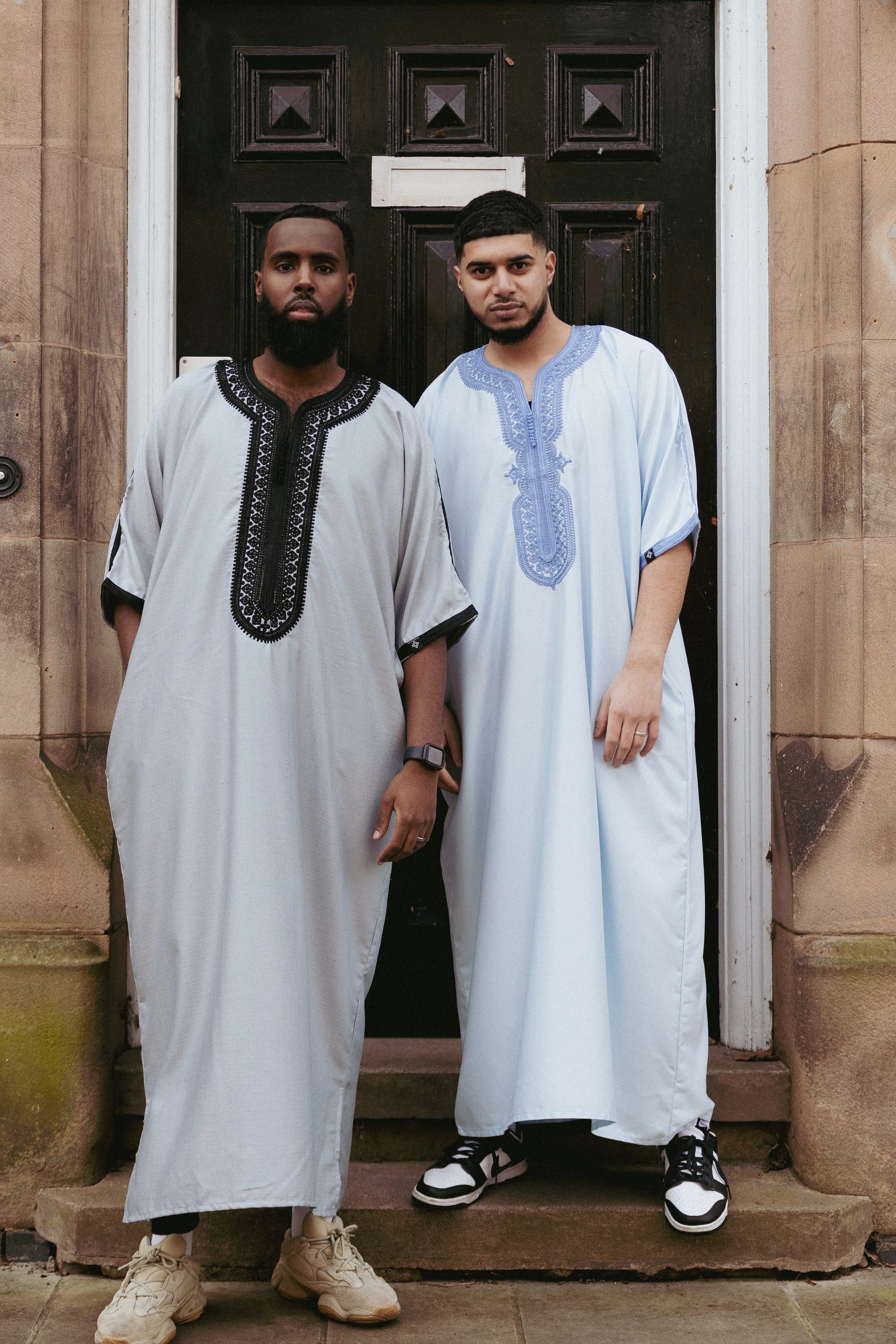 two men wearing moroccan thobes by newarabia thobe