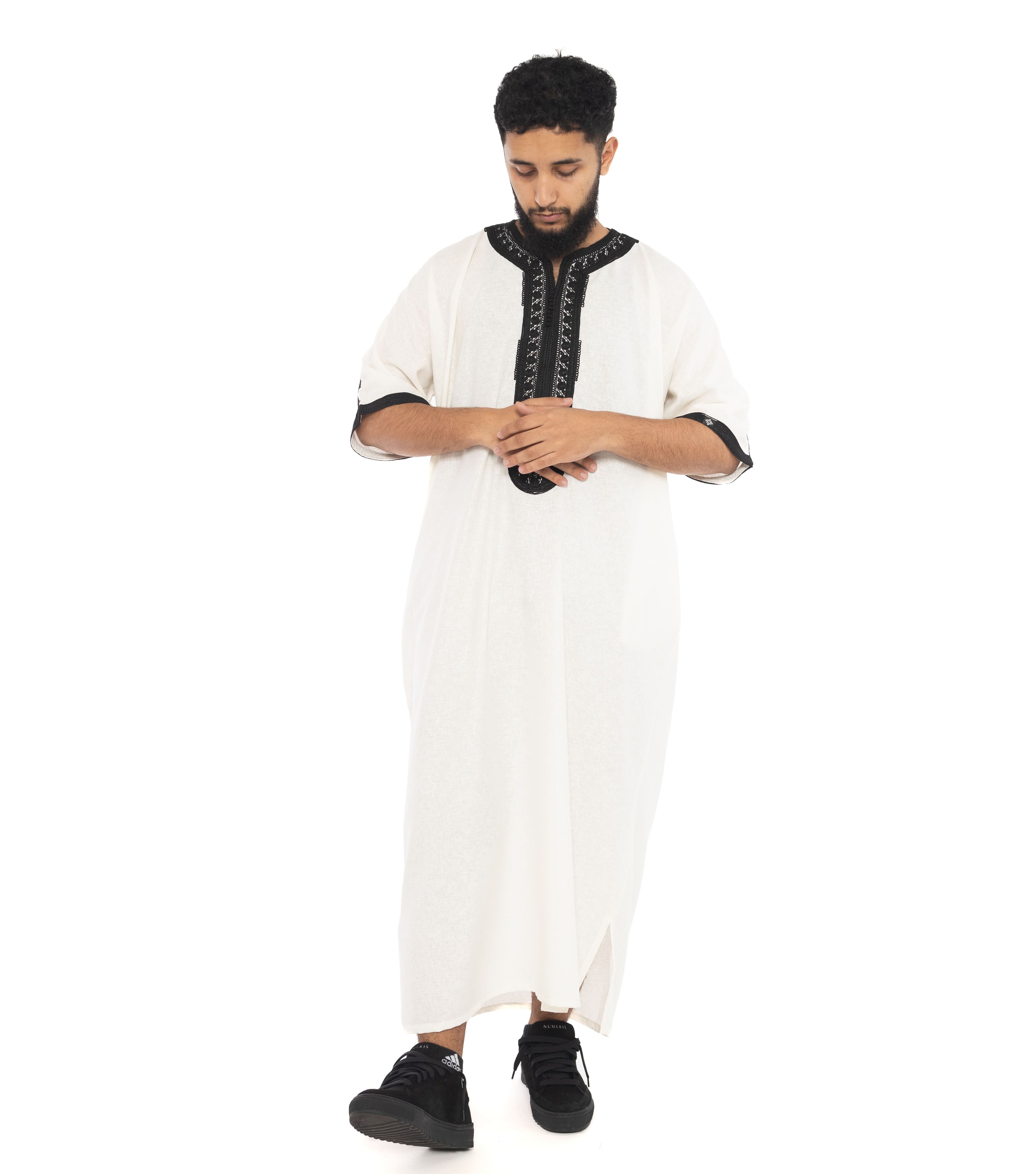 Black and white Ramadan linen Moroccan Thobe Collection - newarabia Apparel &amp; Accessories