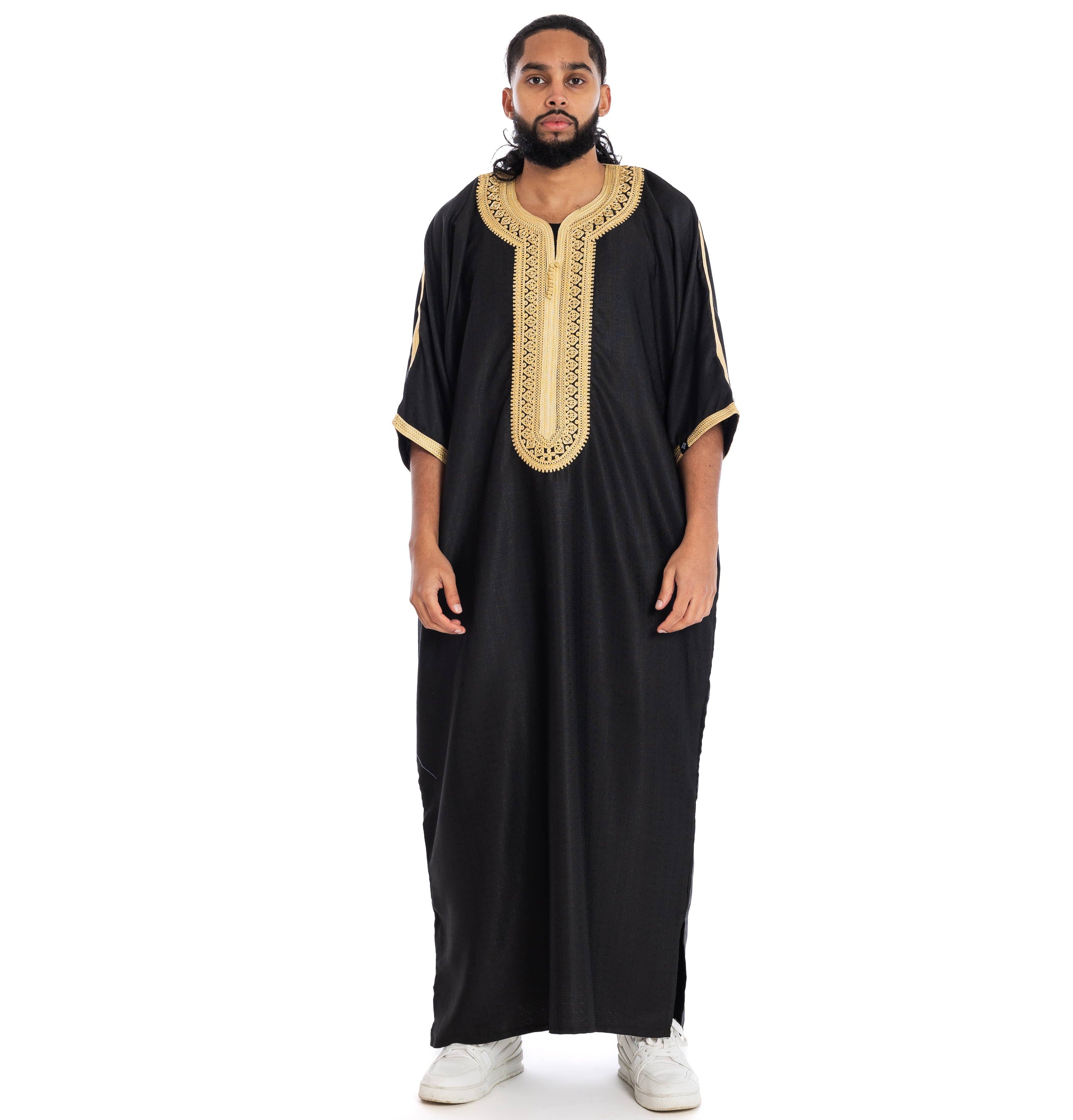 Black and Gold Essential linen moroccan thobe Collection - newarabia Apparel & Accessories