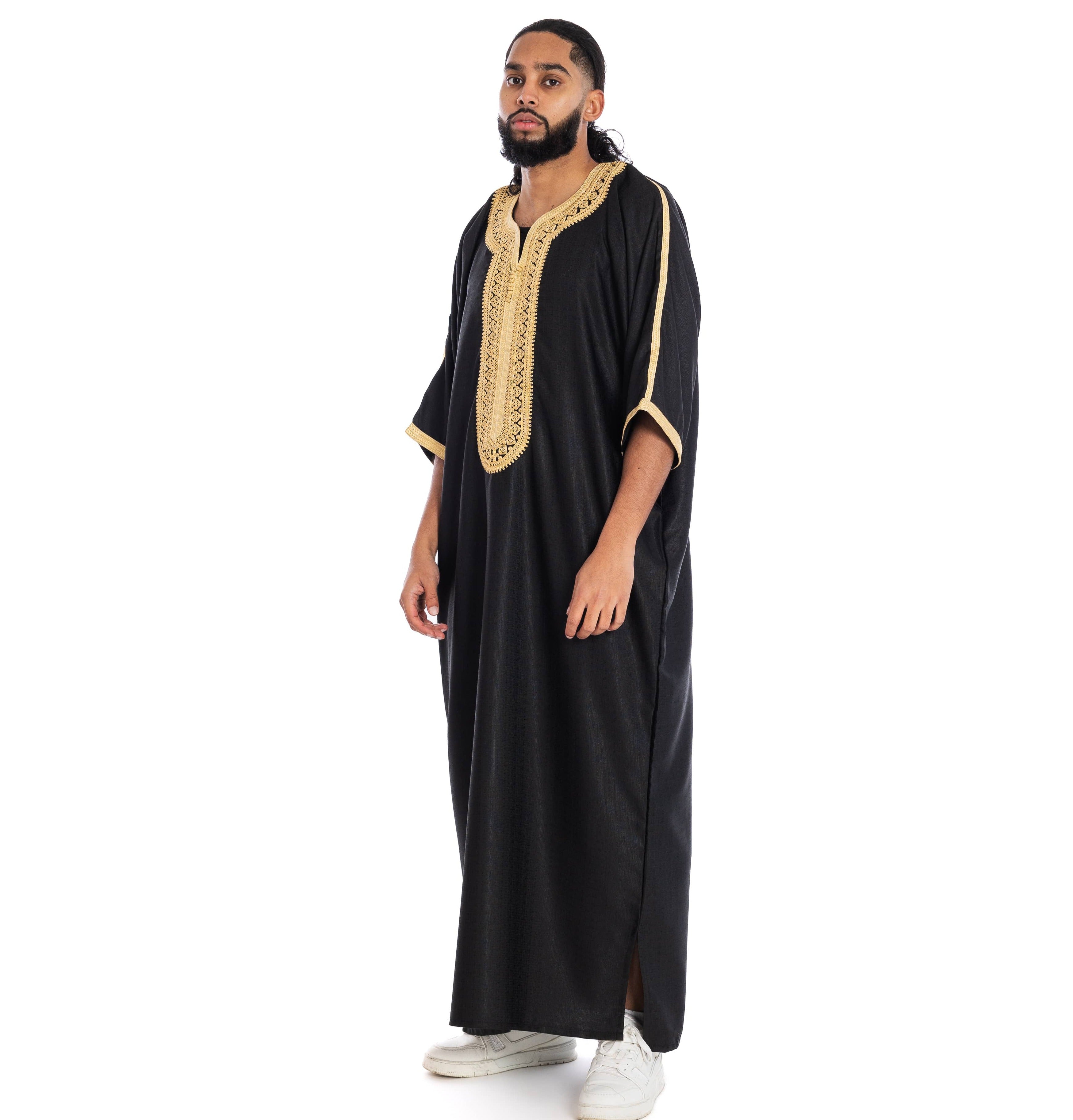 Black and Gold Essential linen moroccan thobe Collection - newarabia Apparel &amp; Accessories