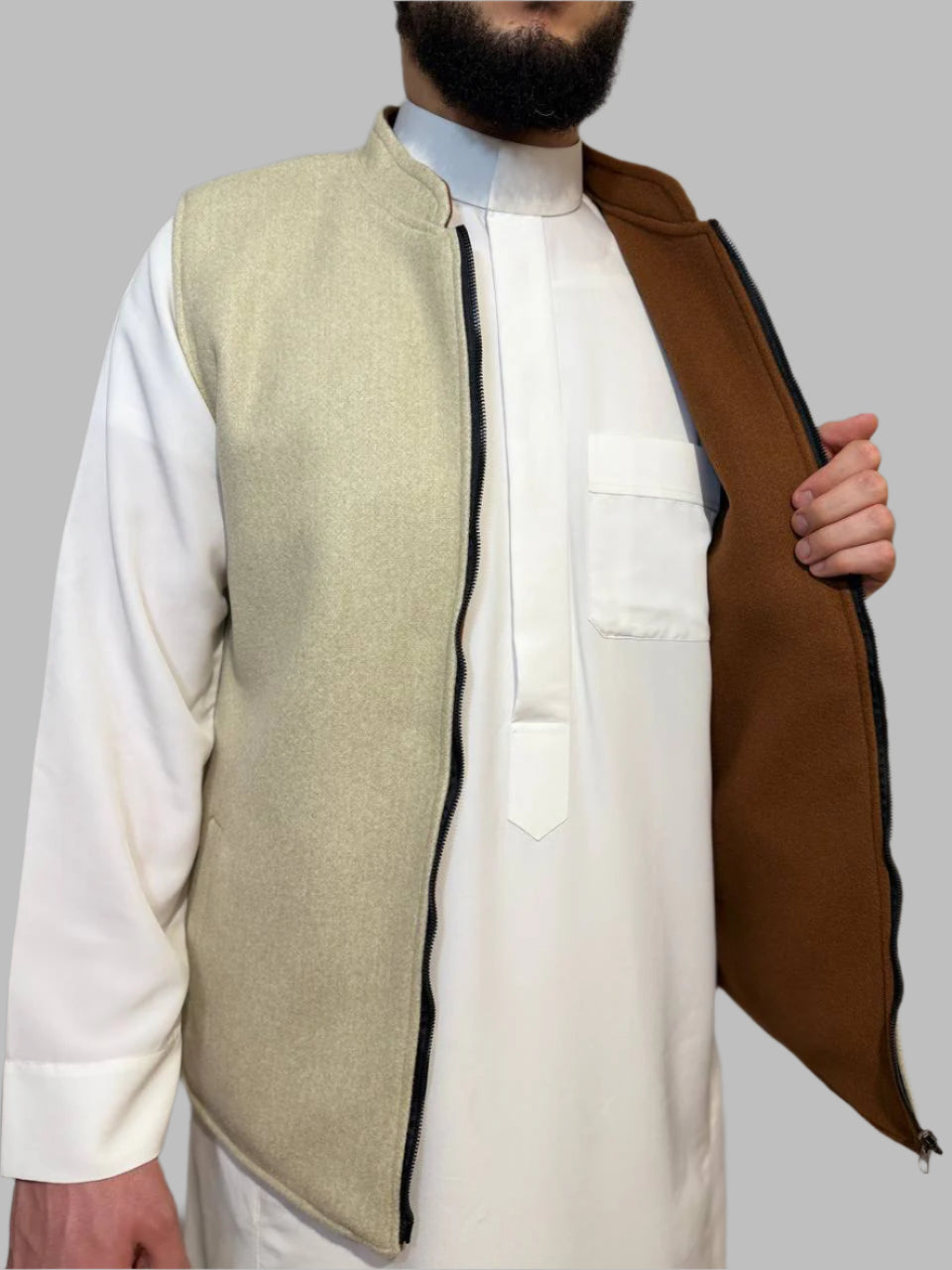 Double sided Melton waistcoat brown