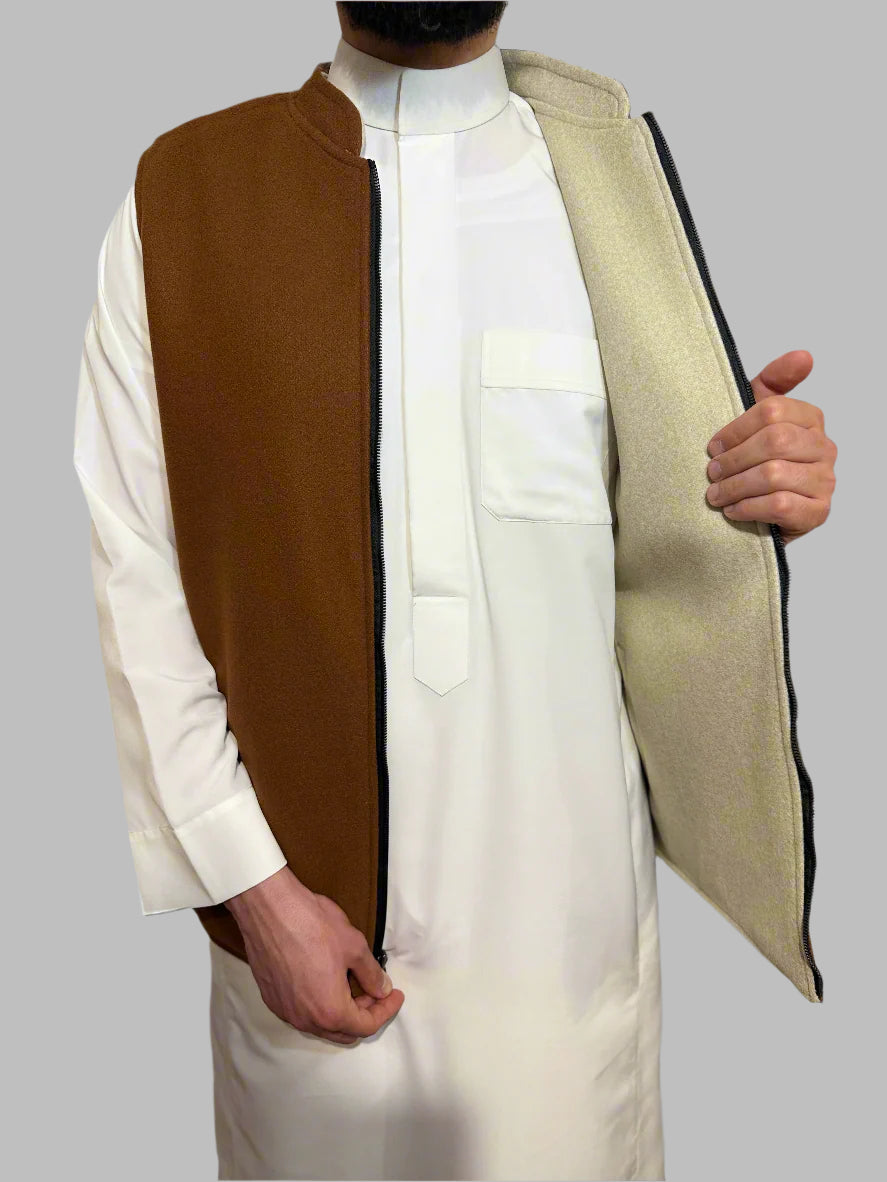 Double sided Melton waistcoat brown