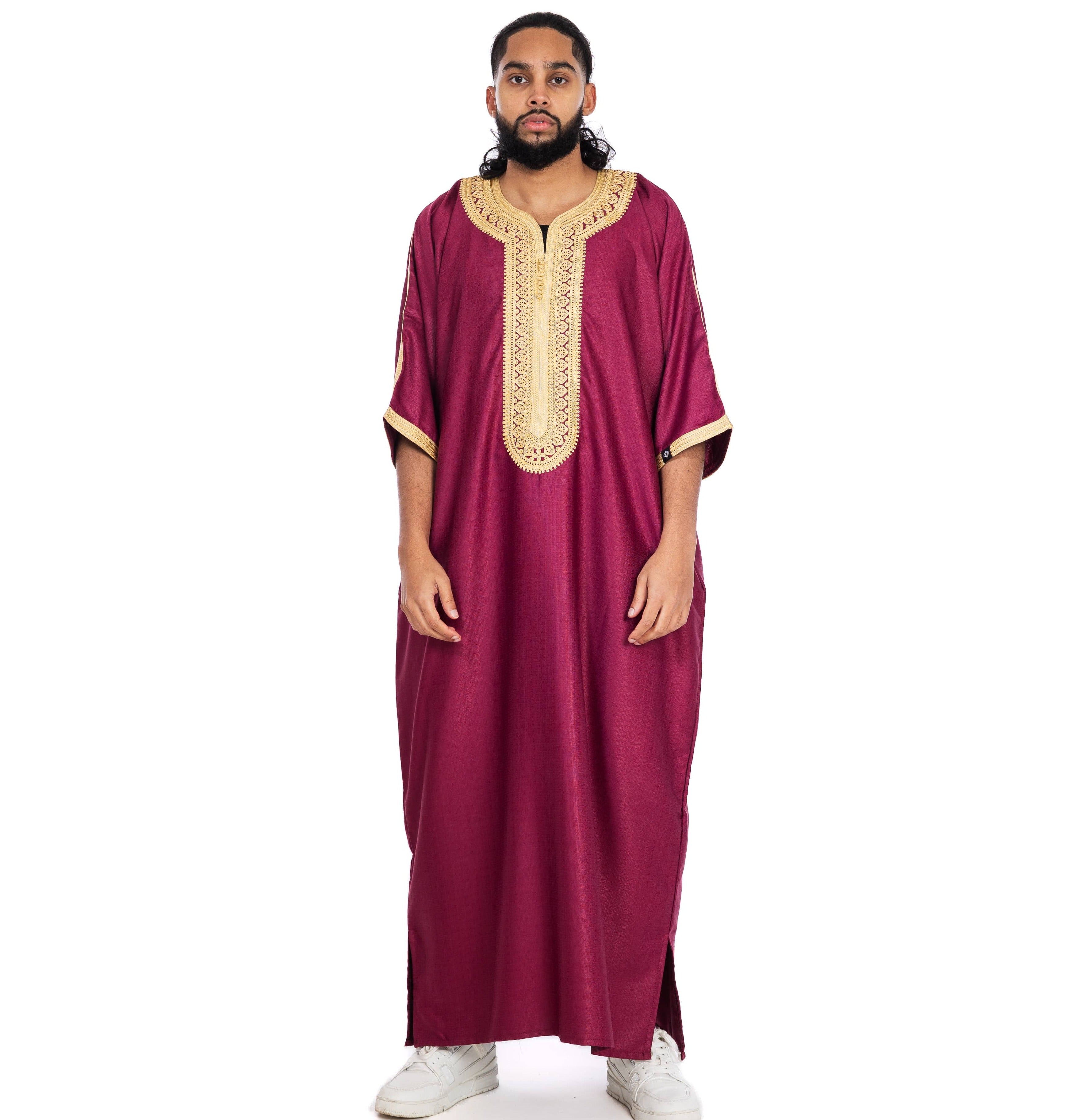 Maroon and Gold Essential linen thobe Collection - newarabia Apparel &amp; Accessories