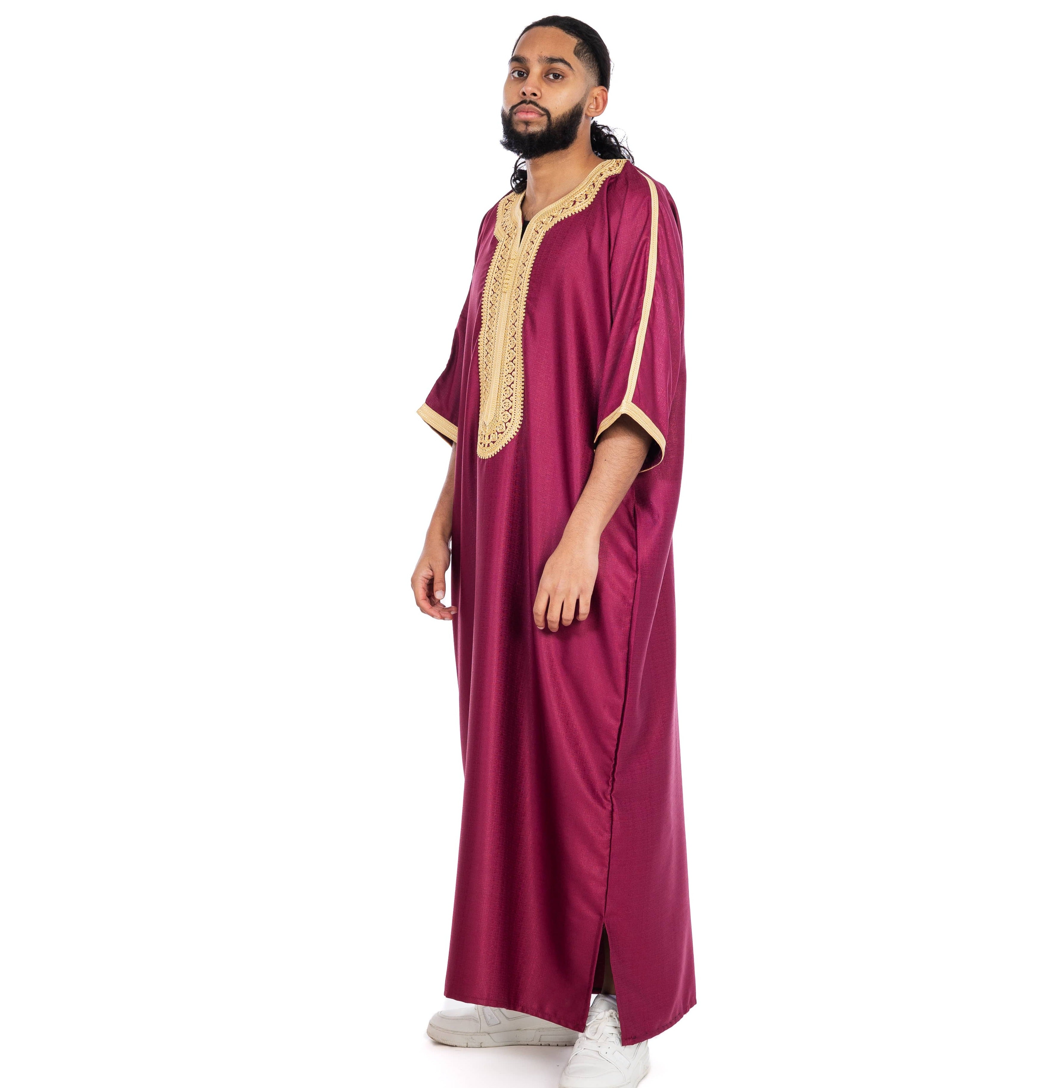 Maroon and Gold Essential linen thobe Collection - newarabia Apparel &amp; Accessories