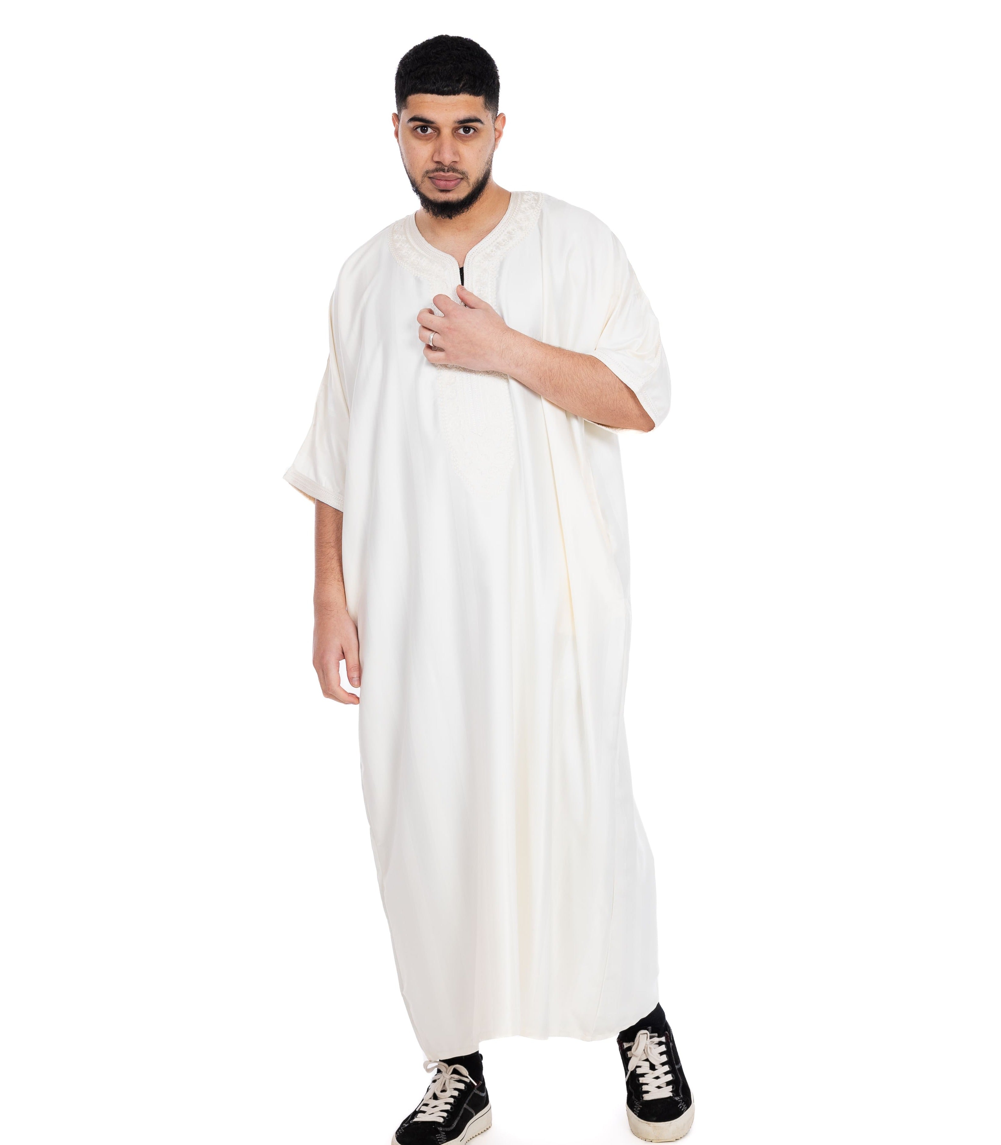 Offwhite Shiny Jawhara moroccan Thobe Collection - newarabia Apparel & Accessories