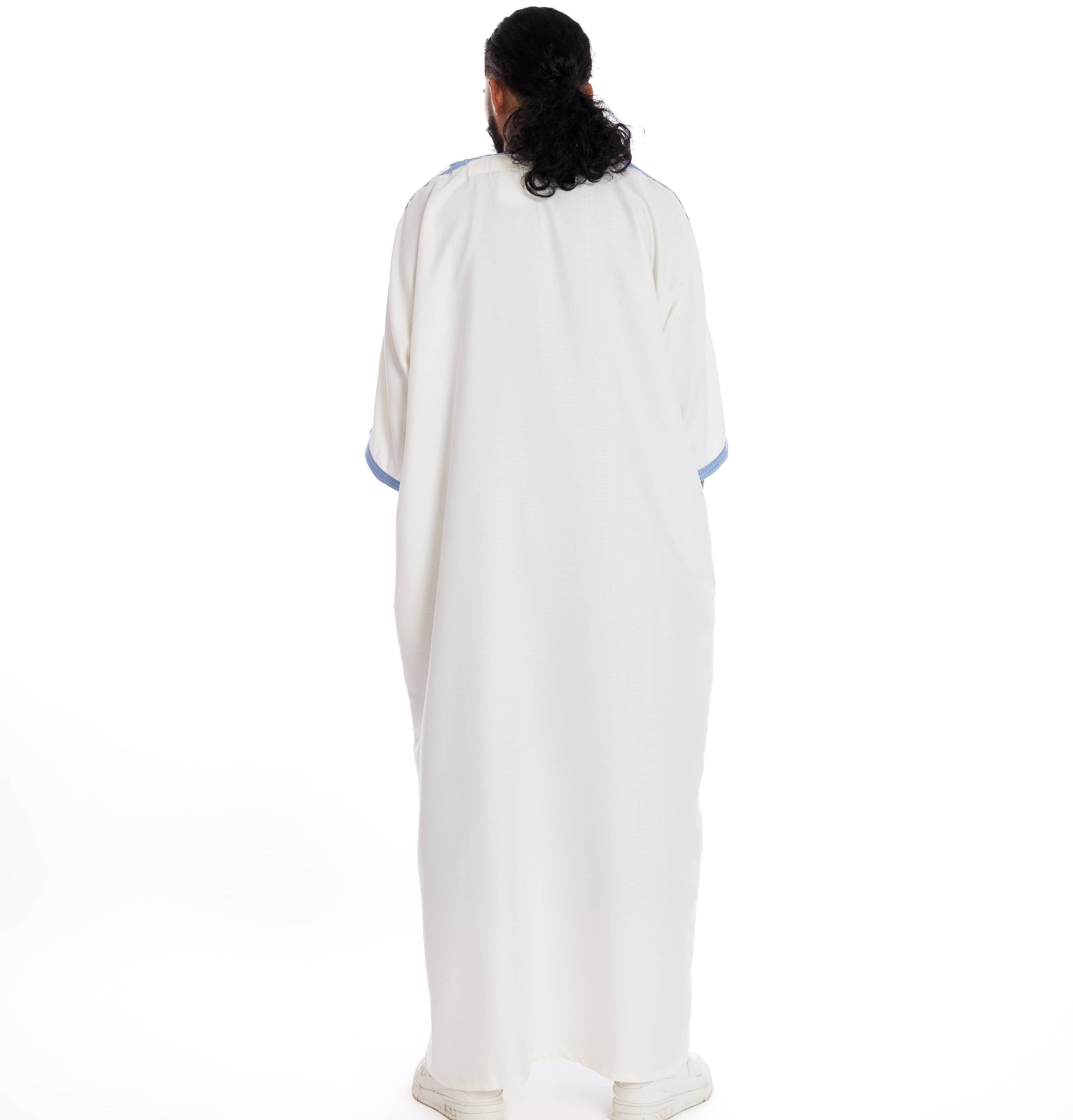 White and blue Essential linen thobe Collection - newarabia Apparel &amp; Accessories