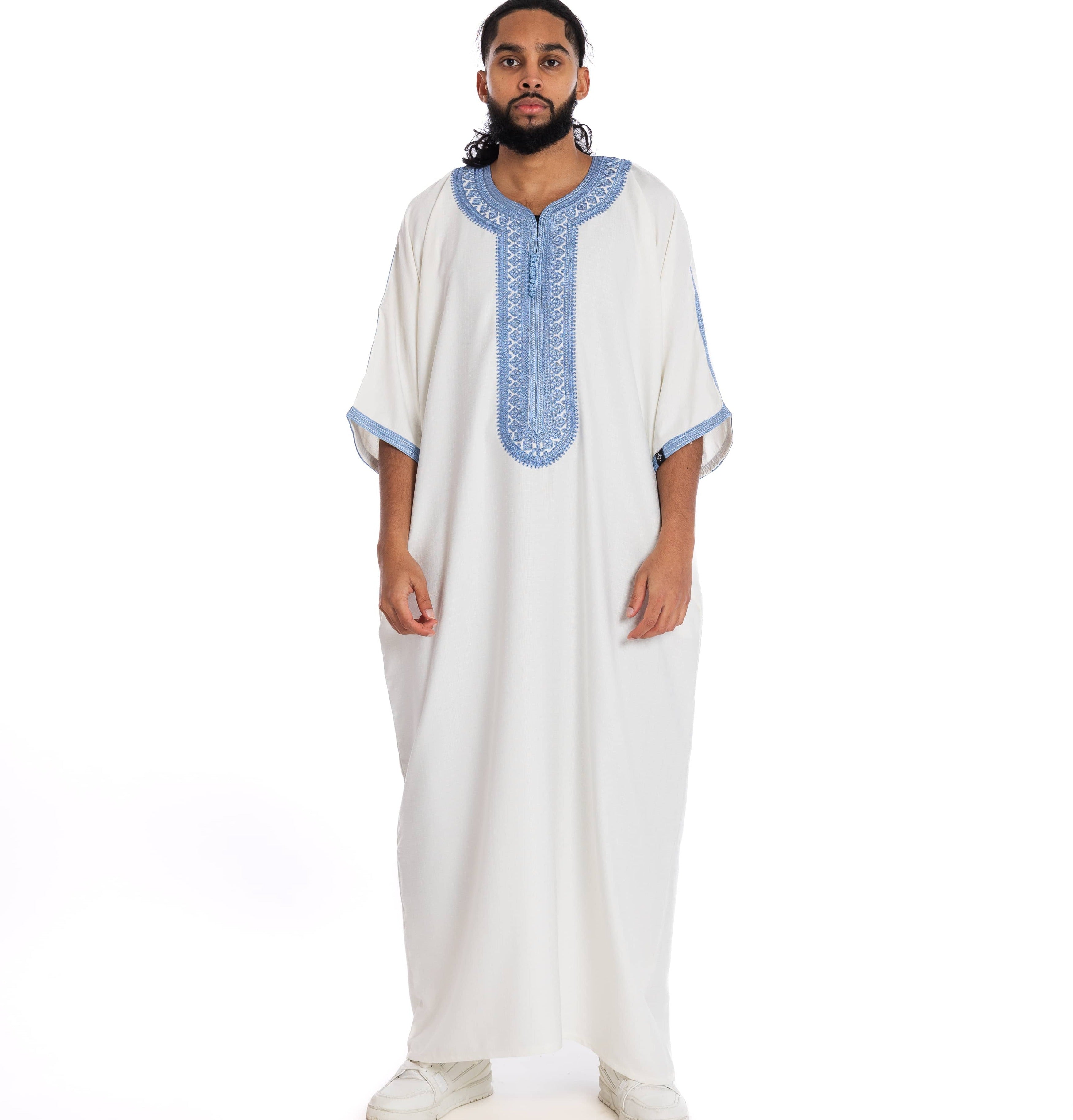 White and Blue Essential linen thobe Collection - newarabia Apparel &amp; Accessories