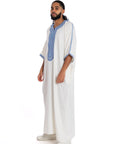 White and blue Essential linen thobe Collection - newarabia Apparel & Accessories