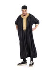 Classic Shiny Moroccan Thobe - Black and Gold / 52