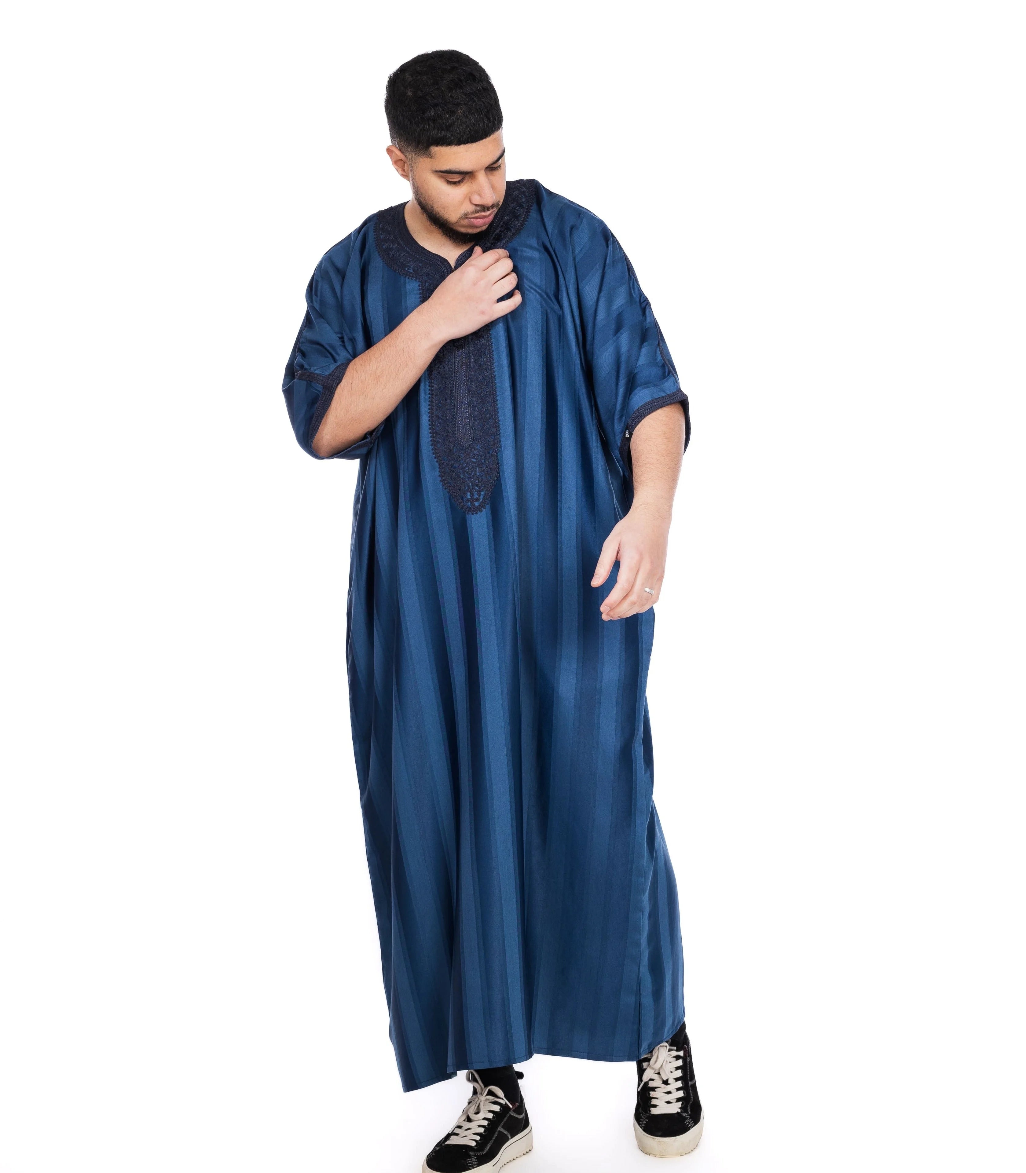 Classic Shiny Moroccan Thobe - Navy / 52 - Apparel &amp;