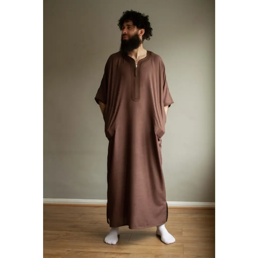 Cotton Short Sleeve thobe - Brown / 52 - Apparel &