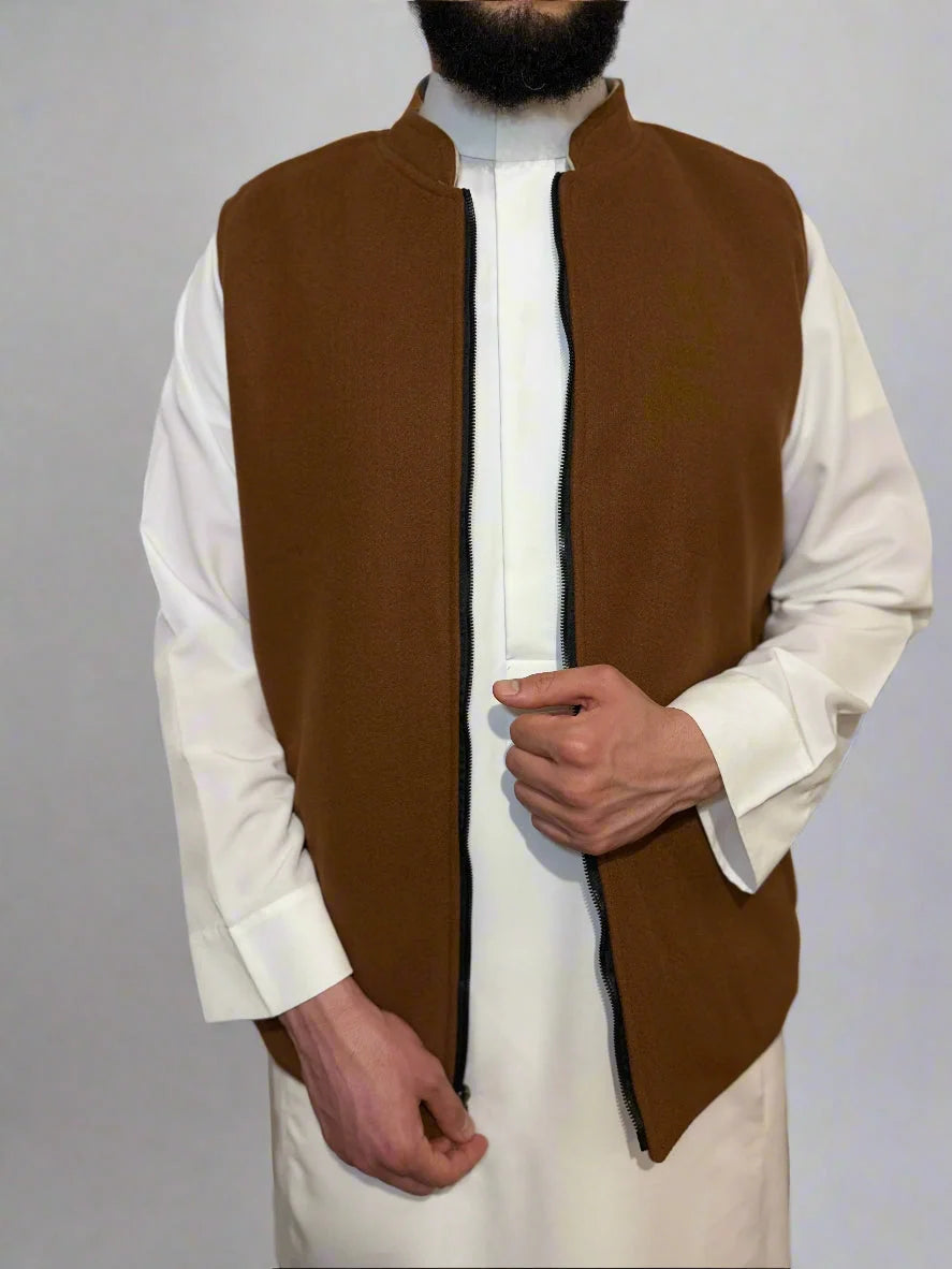 Double-Sided Melton Waistcoat - Brown / S - Apparel &amp;