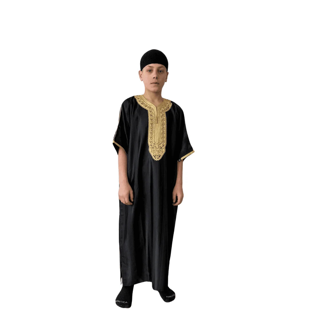 Kids Shiny Moroccan Thobe - Black and Gold / 40 - Apparel &