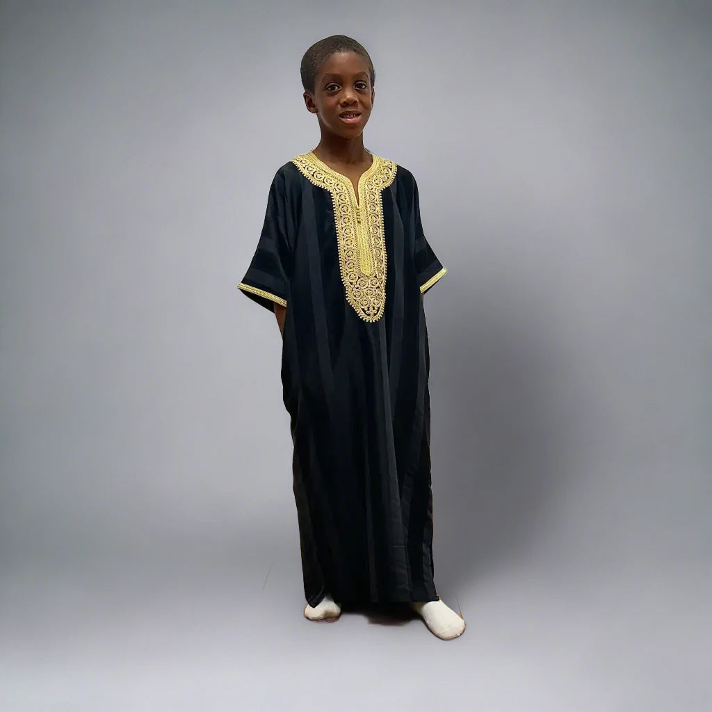 Kids Shiny Moroccan Thobe Collection - Black and Gold / 40 -