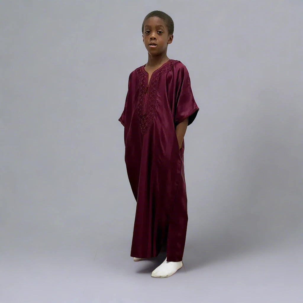 Kids Shiny Moroccan Thobe Collection - Maroon / 40 - Apparel