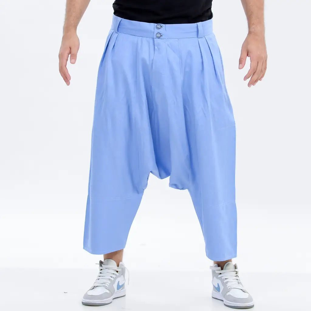 Baby Blue Moroccan Men&#39;s Loose Fit Saroual Trousers - newarabia
