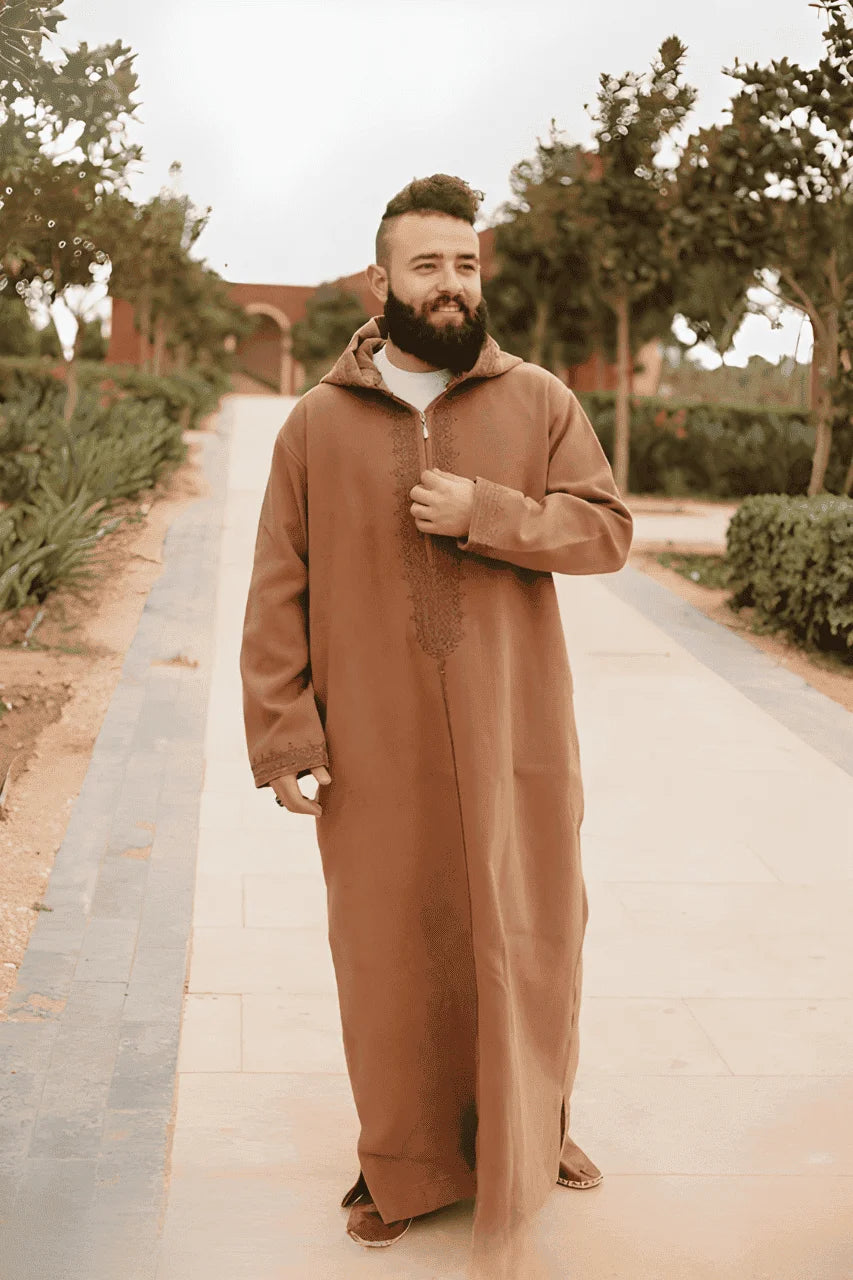 Premium Melton Moroccan Djellaba - Brown / 52 - Apparel &